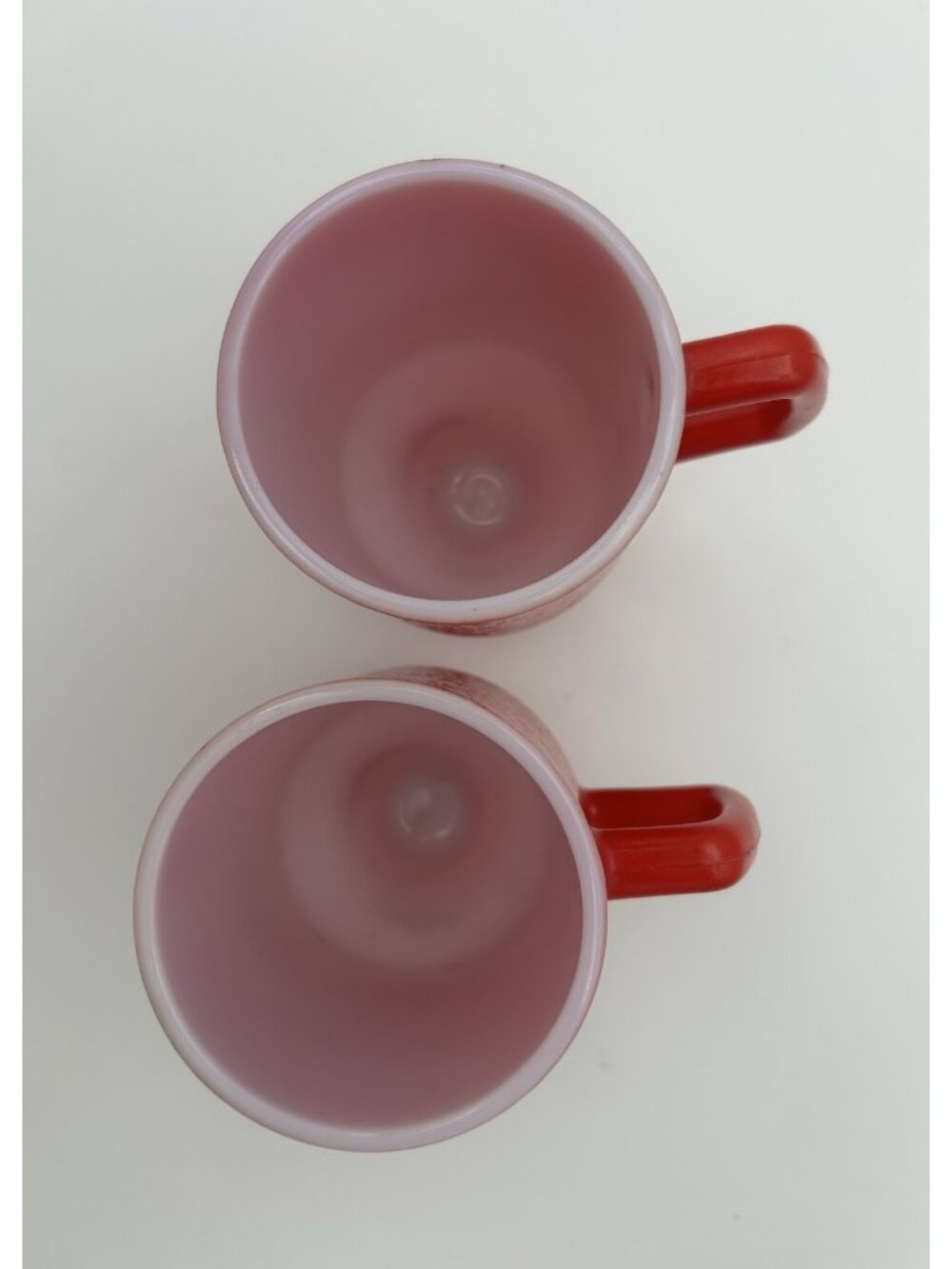 Set of 2-Vintage Red Milk Glass Pedestal Mugs-Orange Peel=5.5" - Picture 4 of 7